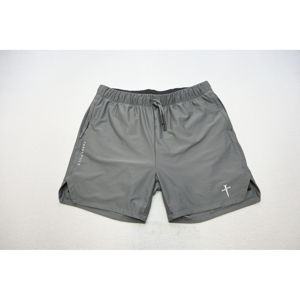 Three Nails Athletic Shorts Mens XL Gray Zipper Pockets Gym Training Excellent